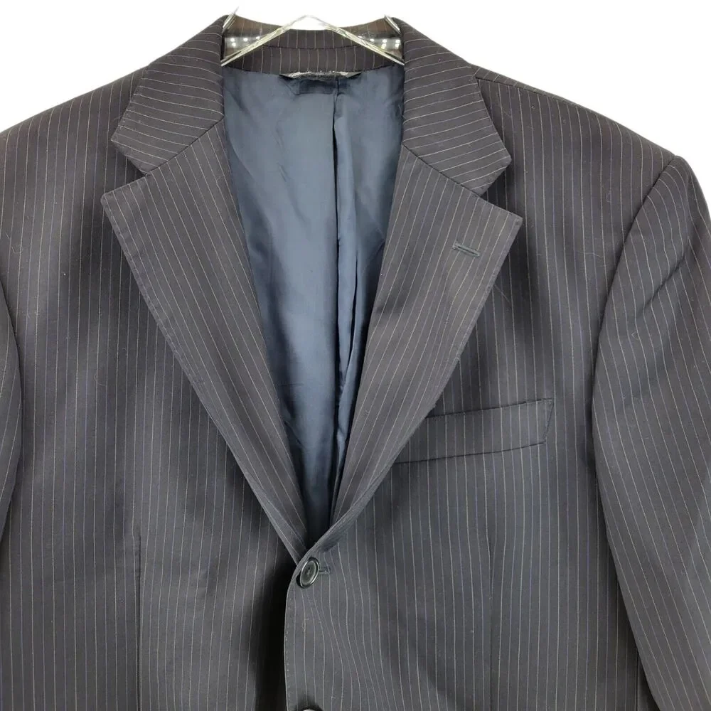 Ermenegildo Zegna Wool Suit Jacket Size 44‎ RE Navy Blue Pinstriped 
